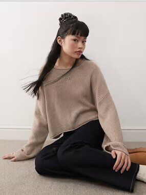 Miss Selfridge slouchy ribbed sweater in oatmeal